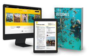 Adult Program Outcomes collage with Book and Spark platform in devices