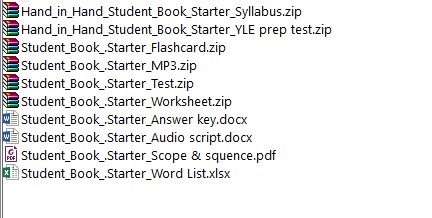 Download Hand in Hand PDF resources by efuture 2 Download Hand in Hand tests, flashcard, Student book Answer key, Workbook Answer key, Audio Script, Word List, WorkSheet, Scope Squence, YLE Pre Test for Starter Mover Flyer